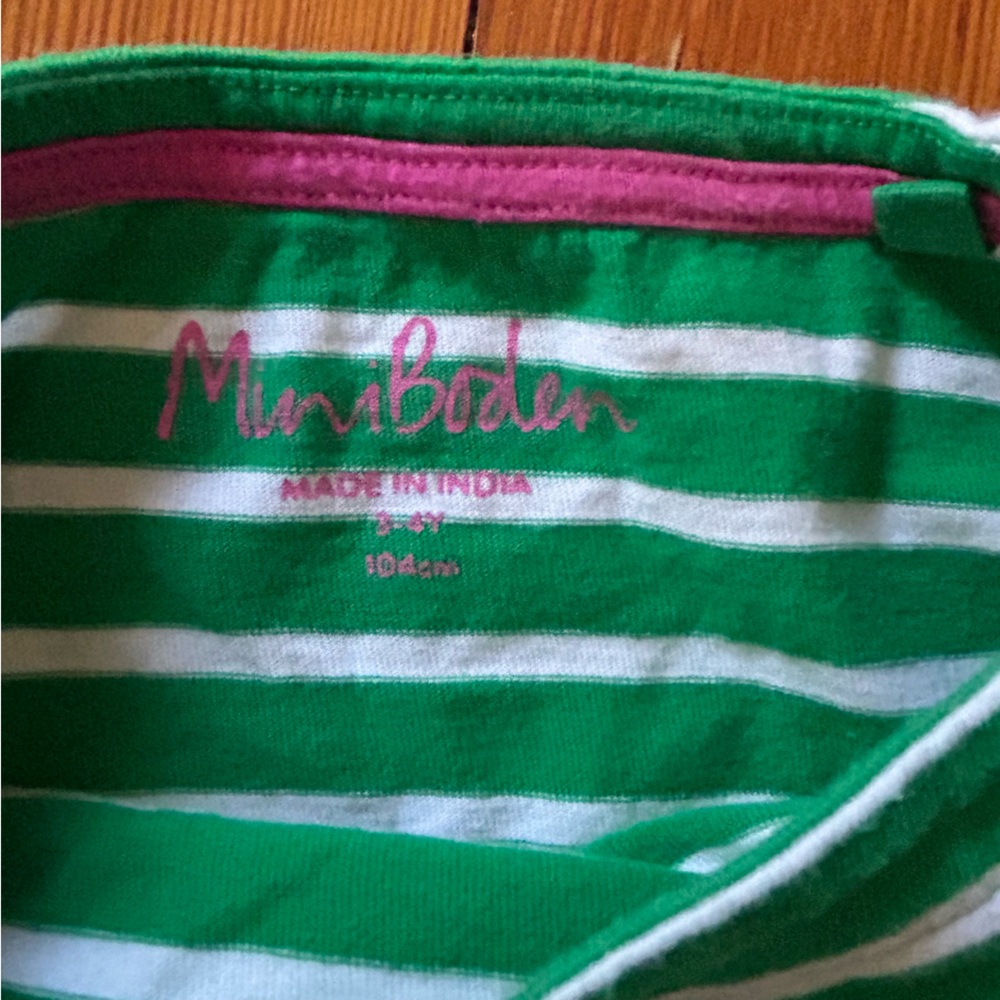 Mini Boden Green Striped Appliqué Tunic Top, Cat In Hippy Van Bus, EUC Size 3-4Y - Picture 4 of 5